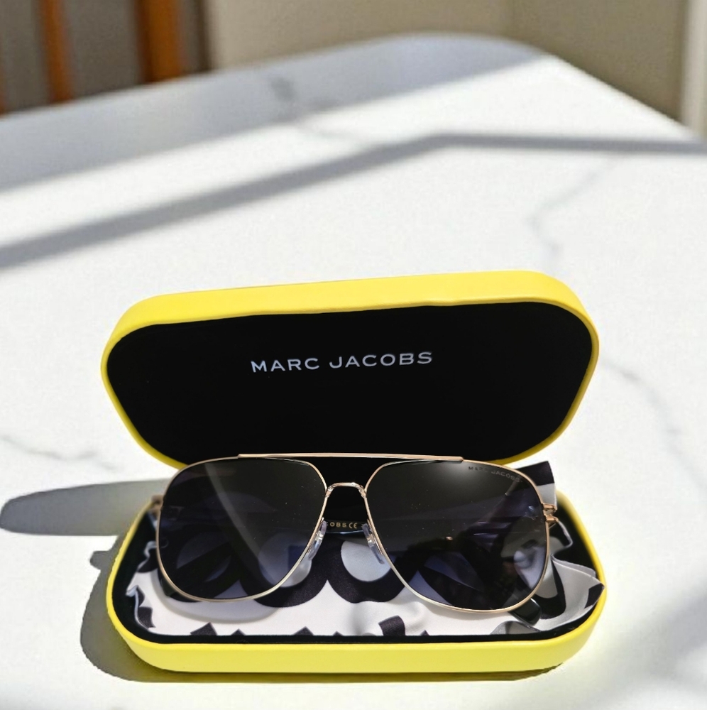 Marc Jacobs Gold Aviator Sunglasses with Yellow Case